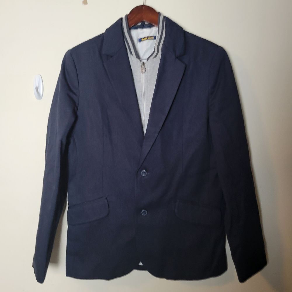 Zara Youth Navy 2 Button Blazer with Zippered Sweatshirt attached Large
